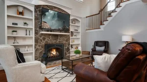 fireplace under tv stand