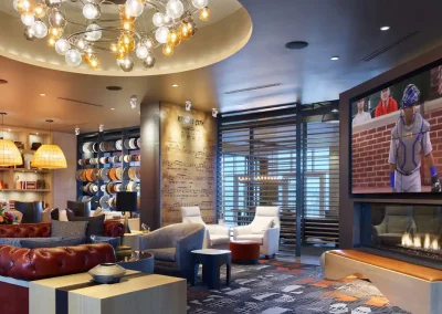 Croft Fireplace contemporary linear fireplace warming a stylish hotel bar and lounge interior